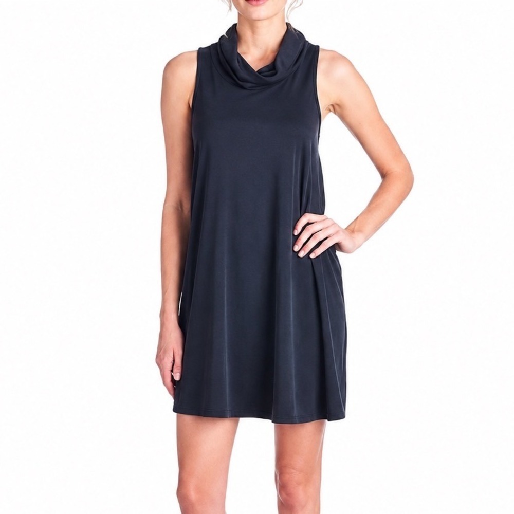 Nation LTD Flo Cowl Neck Shift Dress Navy Blue Sleeveless Micro Modal Mini M